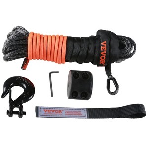 VEVOR Synthetic Winch Rope,3/16 Inch x 50 Feet 8,350 lbs Synthetic Winch Line Cable Rope with Protective Sleeve + Stopper + Forged Winch Hook, Black - 1 of 4