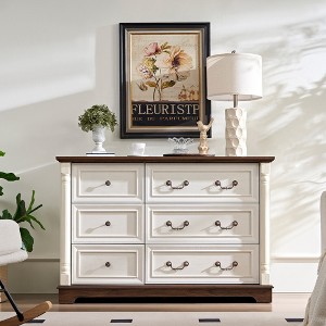 Angel Sar 6-Drawer Rustic Farmhouse Dresser Chest with Wooden Base, Solid Wood Storage Cabinet for Bedroom or Living Room - 1 of 4