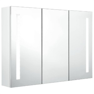 vidaXL Bathroom Cabinet White and Silver Engineered Wood 19.7x5.1x27.6 in - 35" x 5.5" x 24.4" Shining White - 1 of 4
