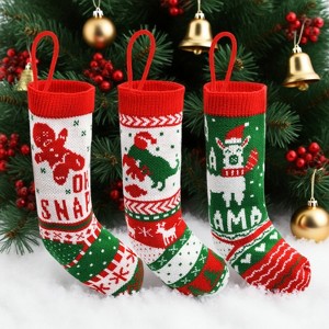 Joyfy 3 Pack Knit Christmas Stockings, Red & Green Large Rustic Cable Knit Xmas Stocking for Christmas Holiday Decoration - 1 of 4