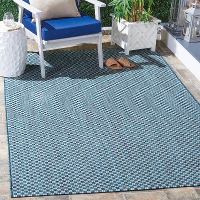 Turquoise & Light Grey Round Easy-Care Synthetic Area Rug