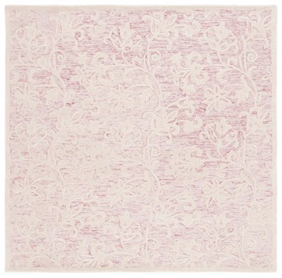 Handmade Pink and Ivory Floral Wool Tufted Square Rug