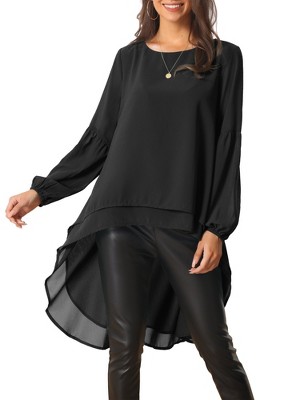 Seta T Women's Lantern Long Sleeve Round Neck High Low Irregular Hem Casual  Blouse : Target