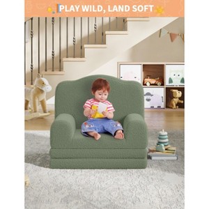 Kids Couch, 2-in-1 Comfy Toddler Couch Fold Out, Convertible Sofa to Lounger Foam Kids Chair, Crown Design Children's Reading Chair - 1 of 4
