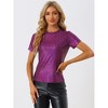 Allegra K Women's Party Metallic Short Sleeve Textured Shiny T-shirts - 3 of 4