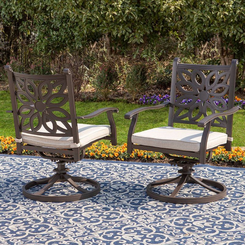 2pk Outdoor Extra Wide Cast Aluminum Swivel Chairs with Cushions - Captiva Designs, 5 of 10