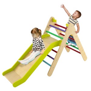 Safstar 2-in-1 Wooden Climbing Triangle Set  Triangle Climber w/ Ramp Multi-color - 1 of 4