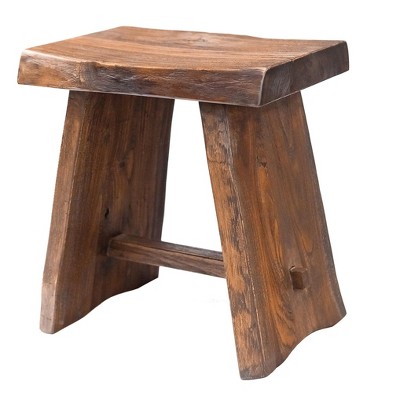 Nordic Teak  Rustic Shower and Bath Stool with Curved Seat - Brown