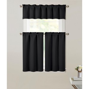Kate Aurora 3 Piece Room Darkening Rod Pocket Cafe Kitchen Curtain Tier & Valance Set - 1 of 3