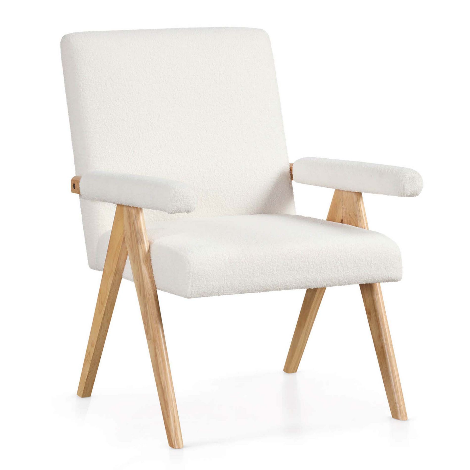 Costway 1 PCS Mid-Century Modern Accent Chair with Solid Rubber Wood Frame and Padded Armrests