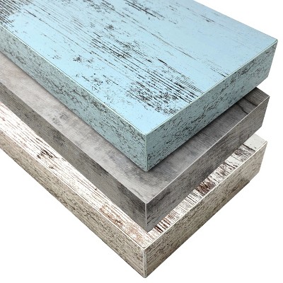 Rustic White and Blue Wood Floating Wall Shelves Set