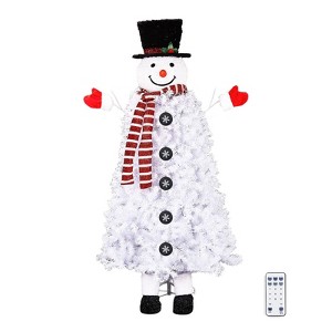 6.5ft White Flocked Snowman Christmas Tree with 140 LED Lights - 1 of 4