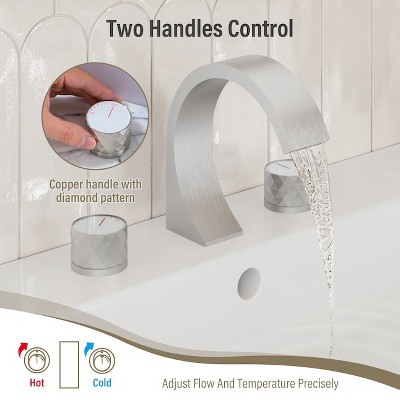 Matte Black Brass Waterfall Spout Bathroom Faucet Set