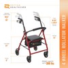 Rhythm Healthcare 4 Wheel Rollator Walker with 12x12" Seat and 6" Wheels, Red - 3 of 4