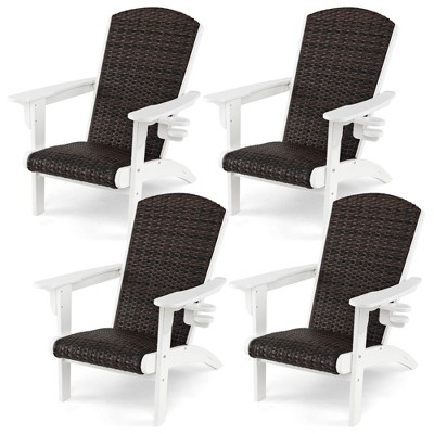 Tangkula 4PCS Patio Adirondack Chair Wide Armrests & Hidden Cupholder
