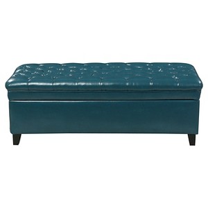 Juliana Tufted Faux Leather Storage Ottoman Dark Teal - Christopher Knight Home, Blue