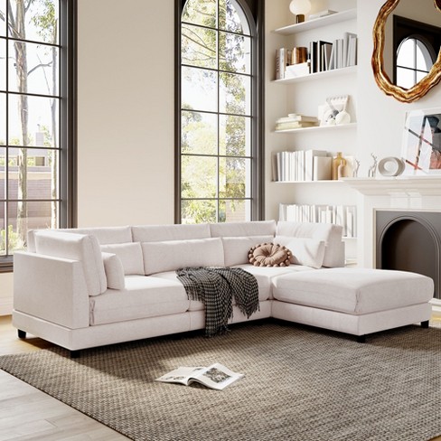 110.6 L-Shaped Sofa with Removable Ottomans and Comfort Lumbar Pillow,  Beige - ModernLuxe