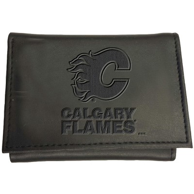 Evergreen NHL Calgary Flames Black Leather Trifold Wallet Officially Licensed with Gift Box