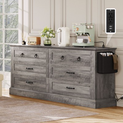 6 Dresser Drawers TV Stand Chest Of Drawer Closet Storage with Side Organizer Bag