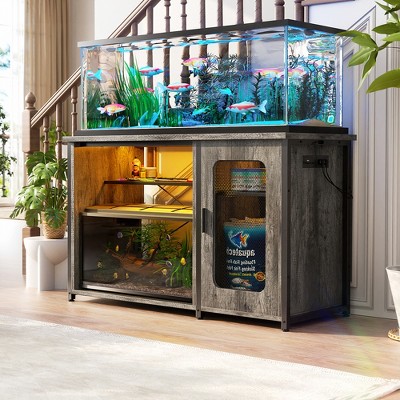 Aheaplus 55-75 Gallon Rectangle Aquarium Stand with Power Outlets & LED Light,Fish tank stand
