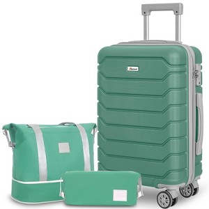 Romswi 3 Piece Luggage Set Carry-On 20 inch Suitcase Duffel Bag Toiletary Bag Travel Lightweight Hardside Luggage TSA Lock Cup Holder 360 Wheels Green - 1 of 4