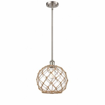 Farmhouse Rope - 1 Light Stem Hung Mini Pendant In Industrial Style-13 Inches Tall and 10 Inches Wide