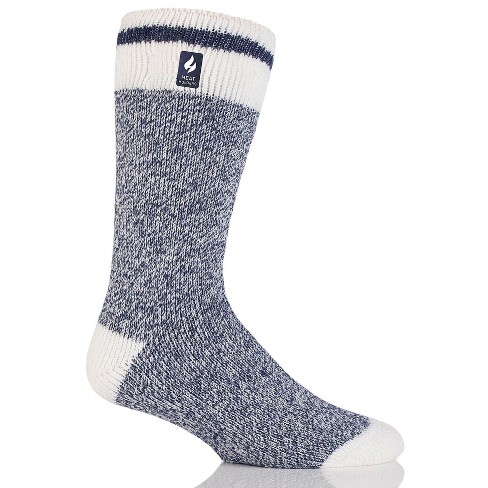 Heat Holders Men's Jeffrey ORIGINAL Cream Block Twist Crew Socks | Warm +  Soft, Hiking, Cabin, Hunting, Outdoor, Cozy Socks