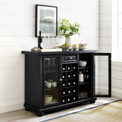 Alexandria Classic Black Sliding Top Bar Cabinet with Beveled Glass