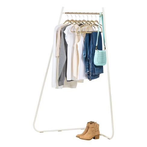 Clothing Rack, Clothes Rack with 3 Wood Shelves, Freestanding Clothing  Rack, Easy to Assemble Garment Rack, Standing Metal Sturdy Clothing Rack, Small  Space Storage Solution, White 