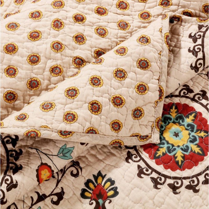 Greenland Home Fashions Andorra Quilt Set Cream/Brown/Mustard Yellow, 4 of 5