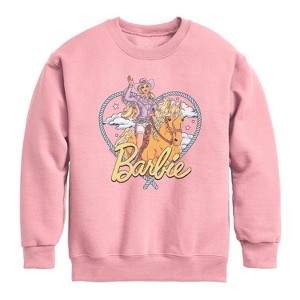 Boys' - Barbie - Western Barbie Heart Graphic Long Sleeve Fleece Sweatshirt - 1 of 3