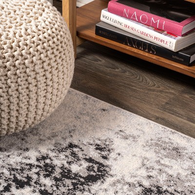 Ivory and Charcoal Abstract Synthetic Area Rug