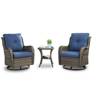 Buenhomino Patio Furniture Sets, 3 Pieces Wicker Outdoor Furniture - 360 Degree Swivel Rocking Chairs and Rattan Side Table for Garden,Porch,Backyard - 1 of 4