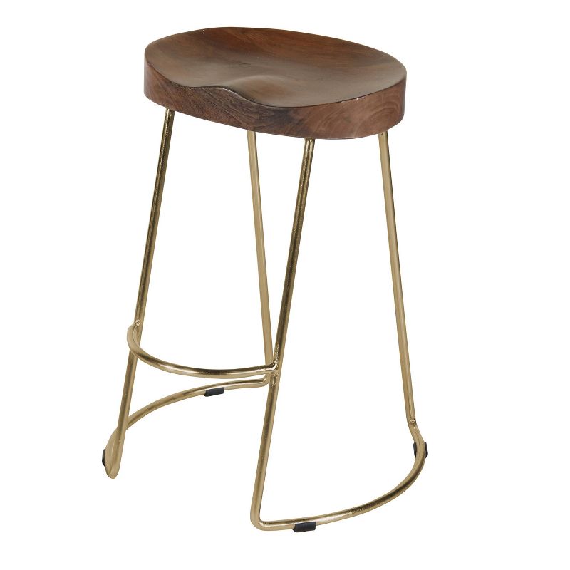 Farmhouse Counter Height Barstool with Wooden Saddle Seat and Tubular Frame - The Urban Port, 1 of 12