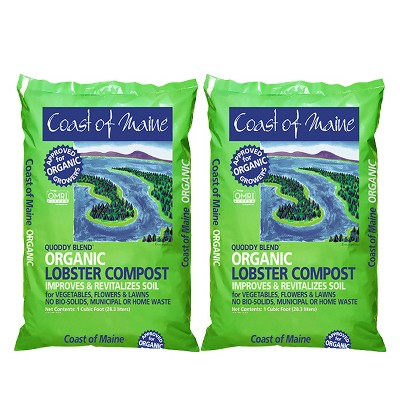 Coast of Maine Quoddy Blend Lobster and Crab Organic Compost Plant Potting Soil Blend Bag for Container Gardens and Flower Pots, 1 Cubic Foot (2 Pack)