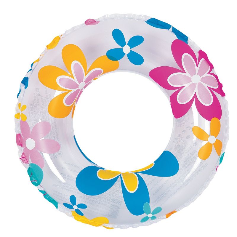 Pool Central 24" Retro Flower Print Inflatable 1-Person Swimming Pool Inner Tube Ring Float - White, 1 of 2