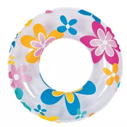 Pool Central 24" Retro Flower Print Inflatable 1-Person Swimming Pool Inner Tube Ring Float - White