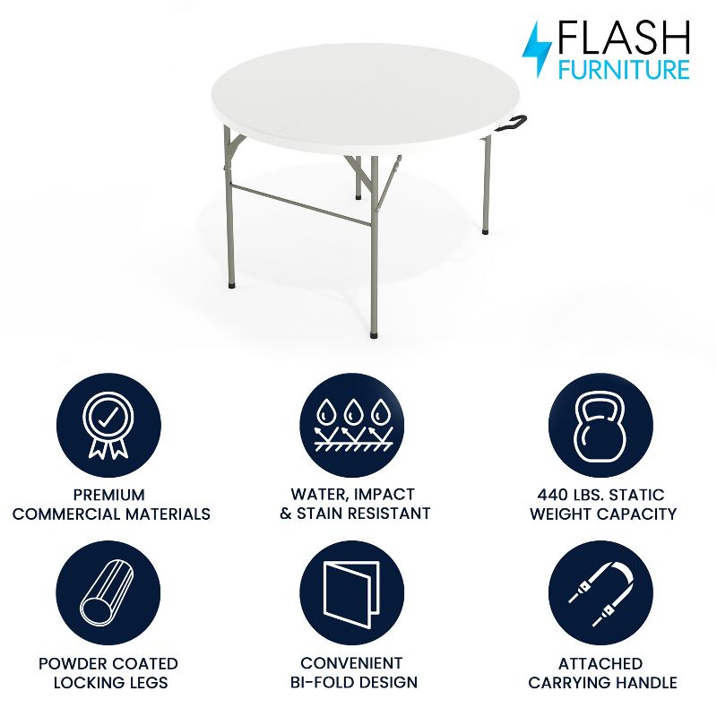 Flash Furniture Freeman 4-Foot Round Bi-Fold Granite White Plastic Banquet and Event Folding Table with Carrying Handle, 3 of 15