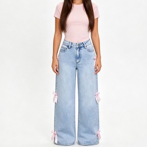 Women High Waist Wide Leg Washed Denim Jeans, Straight Loose Fit