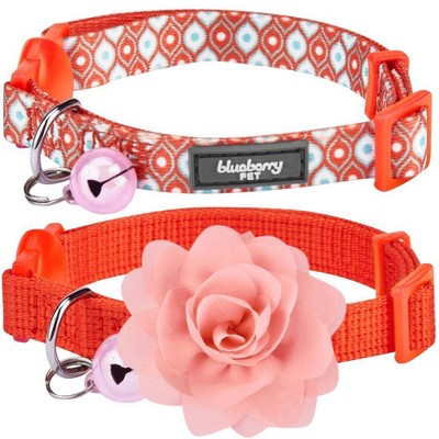 Blueberry Pet The Power of All-in-One Adjustable Breakaway Cat Collar with Bell & Detachable Flower - Perfect Orange - 2pk