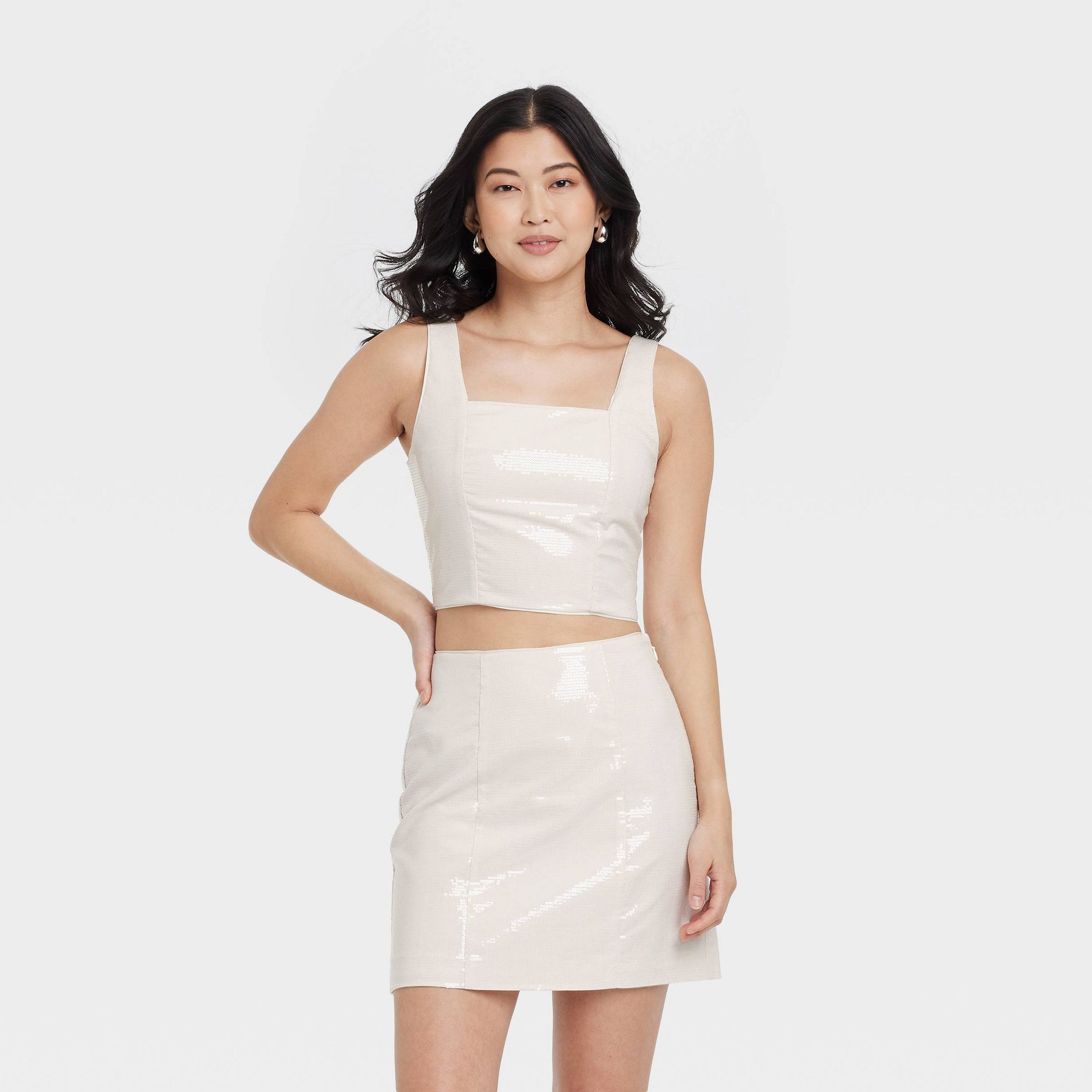 Women's Sequin Tank Top - A New Day™ Cream