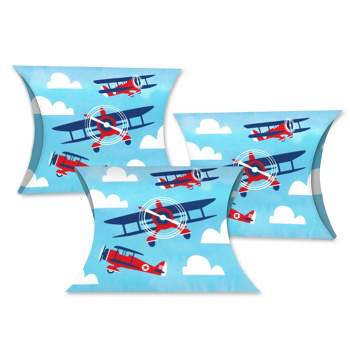  Airplane Favor Snack Boxes for Travel Adventure themed Kids  birthday party supplies, pilot up up and away parties, cloud themes. Set of  12 Reversible airplane to cloud pattern scalloped Popcorn Boxes 