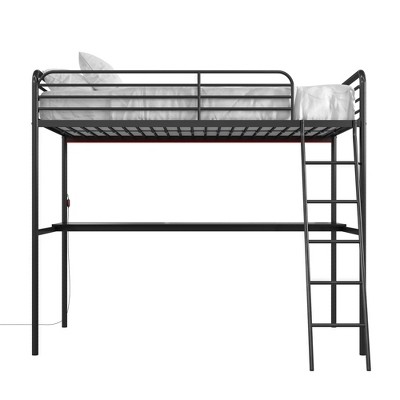 NTense Contra Gaming Loft Bed with Desk and LED Lights, Twin, Black