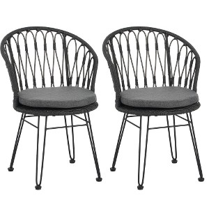 Akoasm Set of 2 Outdoor Dining Chairs with Iron Legs & Rattan Finish-Grey - 1 of 4