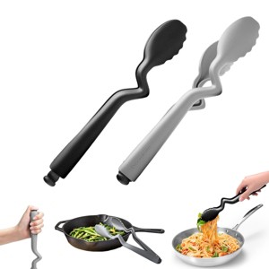 Dreamfarm Clongs Lite 10.5" Tongs, Nylon Click‑Lock Grilling & Cooking Essentials, Handles Bend to Sit Up on Bench or Pan Edge - Grey & Black Set - 1 of 4