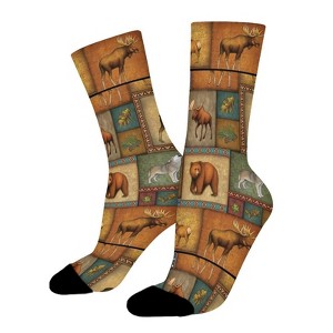 Rustic Wildlife Bear Deer Moose Wolf Women Printed Crew Socks Funny Funky Socks Soft Polyester Novelty Gifts for Artists Men - 1 of 1