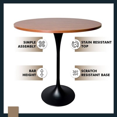 Cognac Brown Round MDF Bar Height Dining Table with Black Pedestal Base