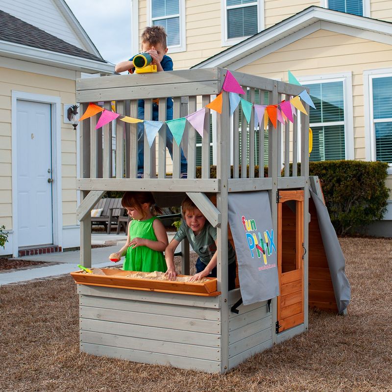 Funphix Lookout Post Outdoor Wooden Playhouse, Buildable Kids Backyard Playset with Climbing Ramp, 6 of 9