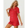 cheibear Women's Silky Satin Button Down Shirt with Shorts Sleepwear Pajama Sets - 2 of 4