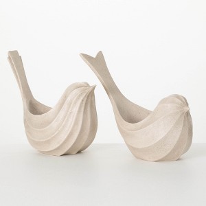 Sullivans 10" Sculptured Resin Bird Planter Set of 2, Cream - 1 of 3